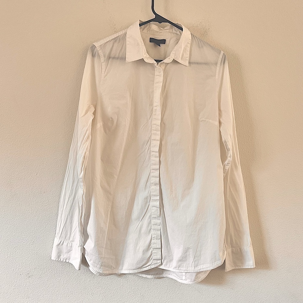 J. Crew White Button Down Classic White Blouse With Hidden Buttons Size 14T